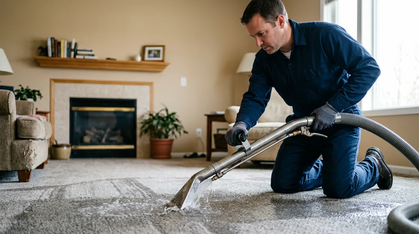 Water damage restoration technician working near Scott City, KS